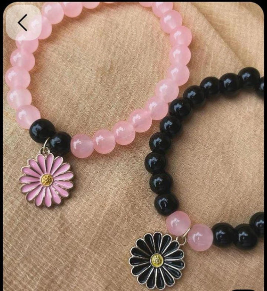 Beads Bracelet with Tulip Charms | Handmade Aesthetic Jewelry