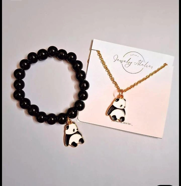 Beads Bracelet with Panda Charm or Necklace | Handmade Gift