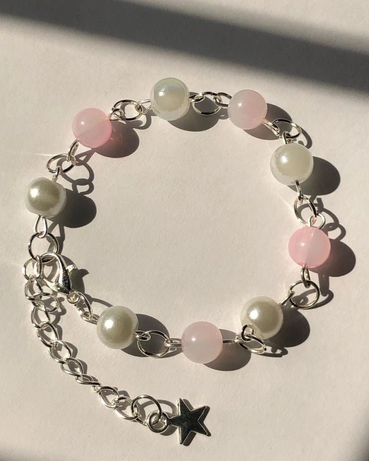 Handmade Y2K Coquette Aesthetic Pearl & Star Charm Bracelet