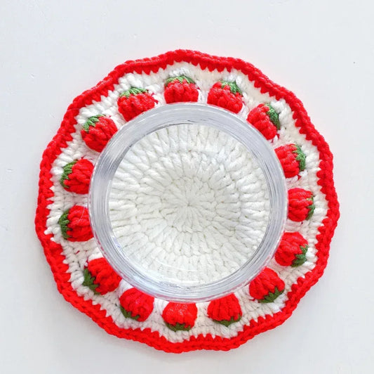 Crochet Strawberry Teacup, Glass, Pot Coaster / Mat | Handmade Crochet Coasters - Eazzy Store