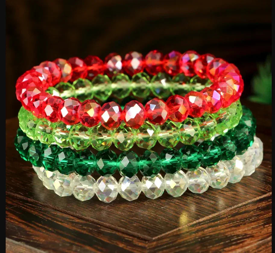 Bohemian Multicolor Artificial Crystal Elastic Bracelet For Women, Colorful Transparent Round Beads Crystal Beaded Bracelet - Eazzy Store