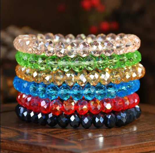 Bohemian Multicolor Artificial Crystal Elastic Bracelet For Women, Colorful Transparent Round Beads Crystal Beaded Bracelet - Eazzy Store