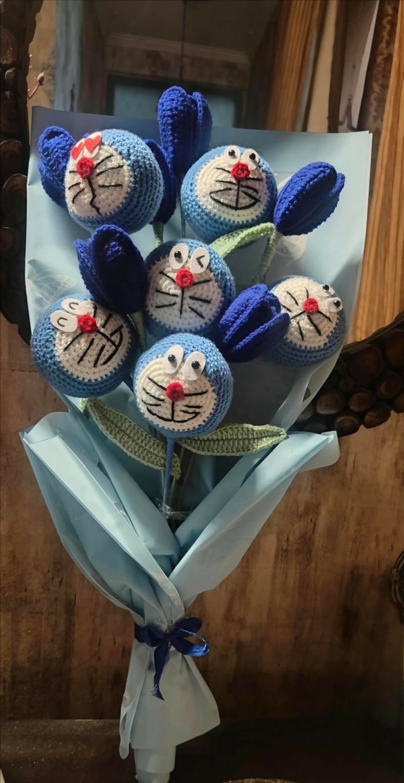 Doremon and Tulips Bouquet Perfect Gift for Blue Lovers
