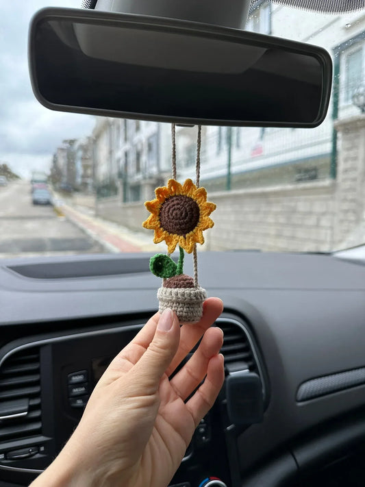 Cutest Sunflower Crochet Car Rearview Mirror Decorator - Eazzy Store