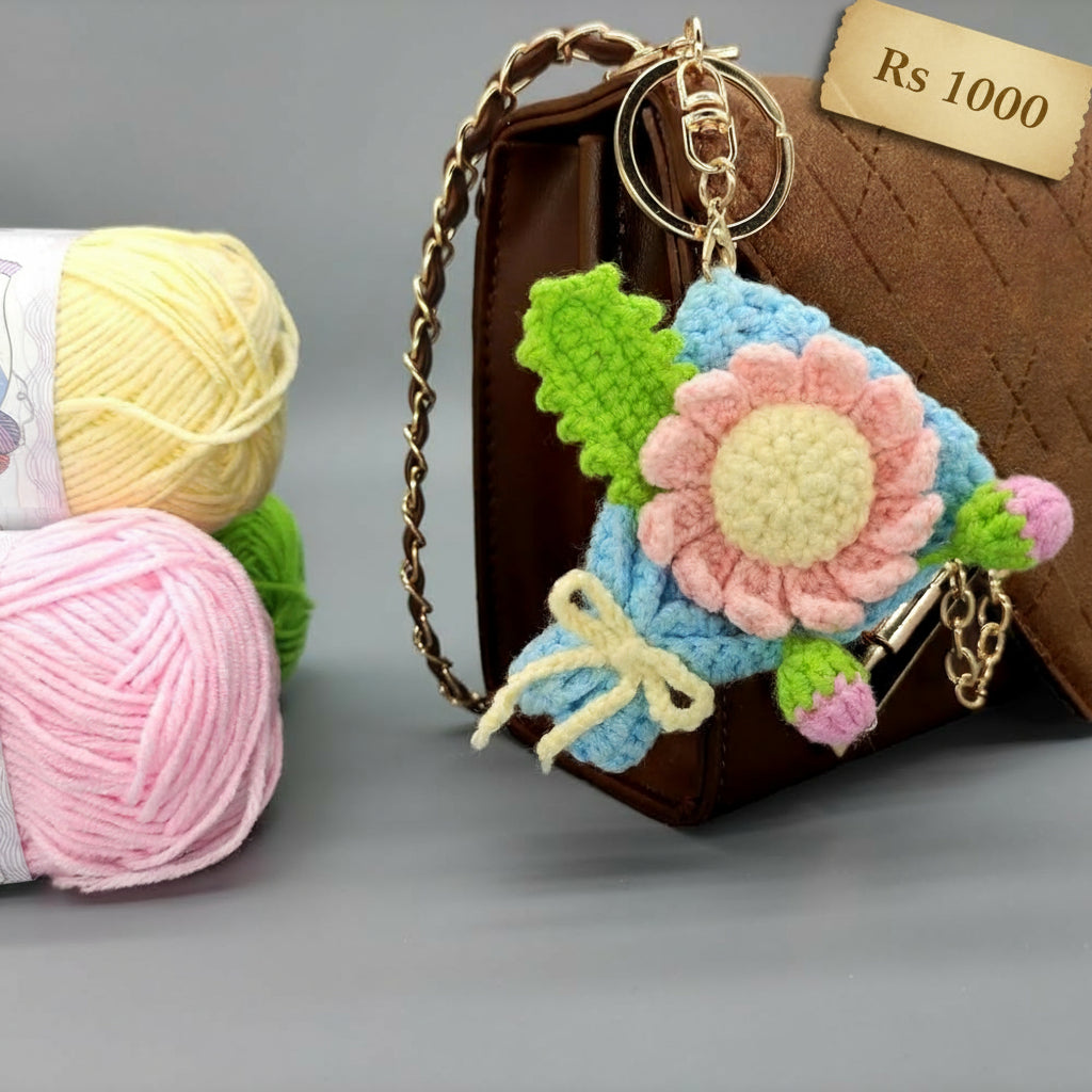 Women Handmade crochet Cute Flower Keychain