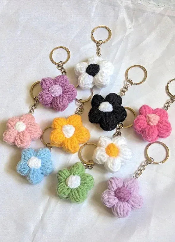 Crochet Beautiful Puff Flower Keychain - Eazzy Store