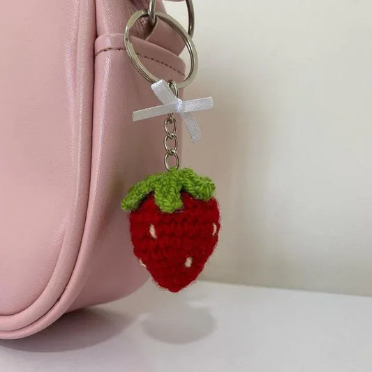 Handmade Crochet Strawberry Keychain – Cute & Colorful Key Holder and Bag Charm - Eazzy Store