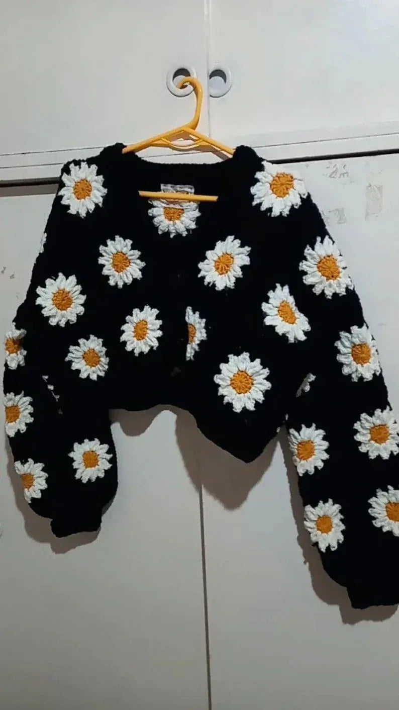 Handmade Women's Sweater with sunflowers flower patterns - Eazzy Store
