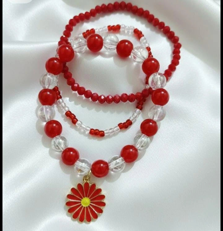 Beads Bracelet with Tulip Charms | Handmade Aesthetic Jewelry