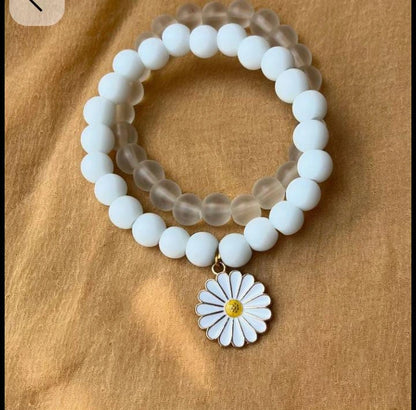 Beads Bracelet with Tulip Charms | Handmade Aesthetic Jewelry