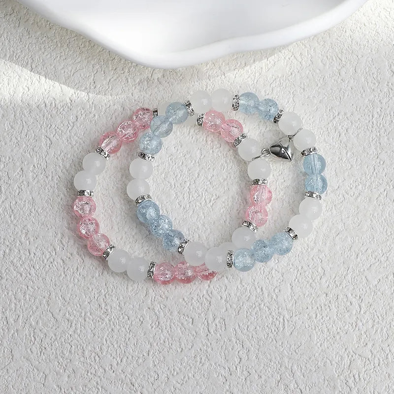Flower Bead Heart-shaped Magnetic Buckle Couple Bracelet