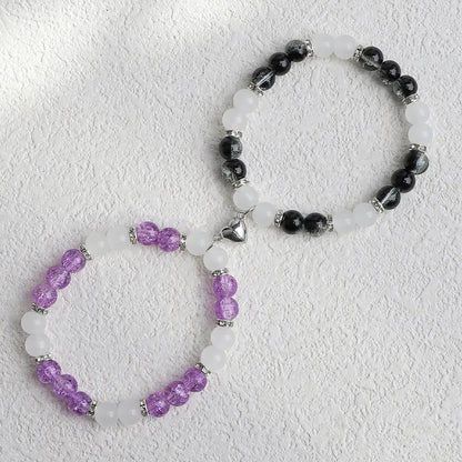 Flower Bead Heart-shaped Magnetic Buckle Couple Bracelet