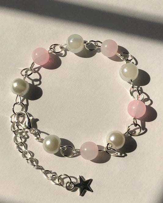 Handmade Y2K Coquette Aesthetic Pearl & Star Charm Bracelet