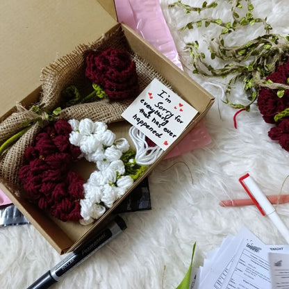 Handmade Crochet Gift Box – Rose & Gajray Set (Perfect for Special Occasions)