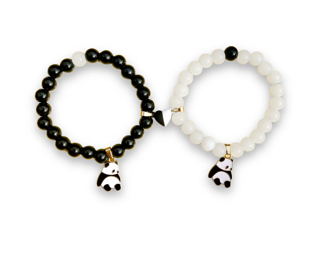 Cute Panda Charm Couple with Magnet Heart Bracelet