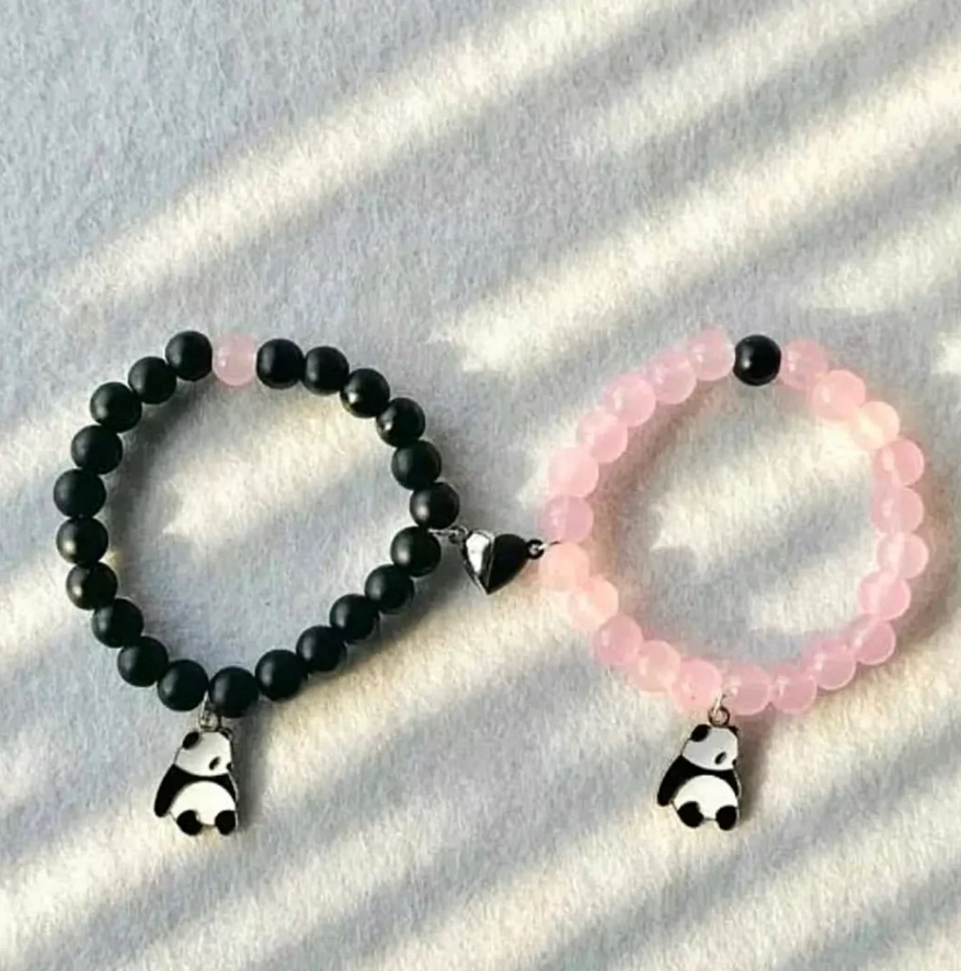 Cute Panda Charm Couple with Magnet Heart Bracelet