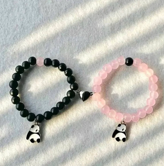Cute Panda Charm Couple with Magnet Heart Bracelet