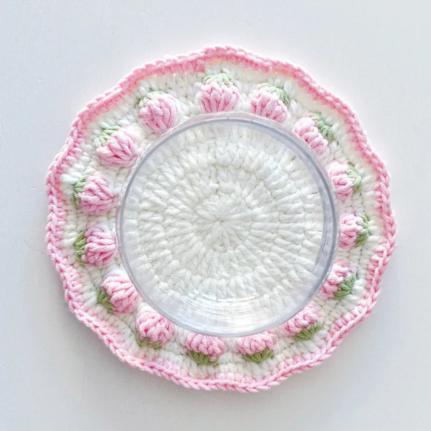 Crochet Strawberry Teacup, Glass, Pot Coaster / Mat | Handmade Crochet Coasters - Eazzy Store