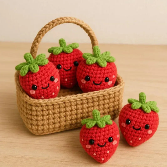 Strawberries Basket with 4 Strawberries for Home Decorations - Eazzy Store