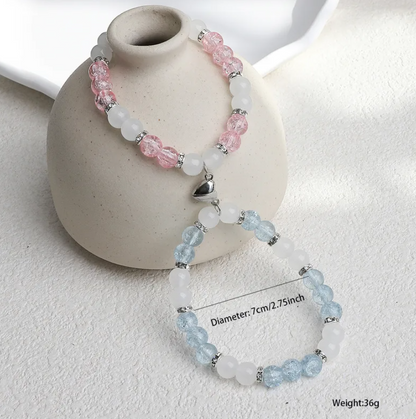 Flower Bead Heart-shaped Magnetic Buckle Couple Bracelet