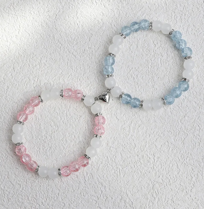 Flower Bead Heart-shaped Magnetic Buckle Couple Bracelet