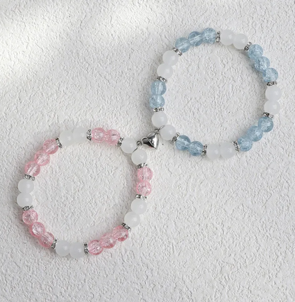 Flower Bead Heart-shaped Magnetic Buckle Couple Bracelet