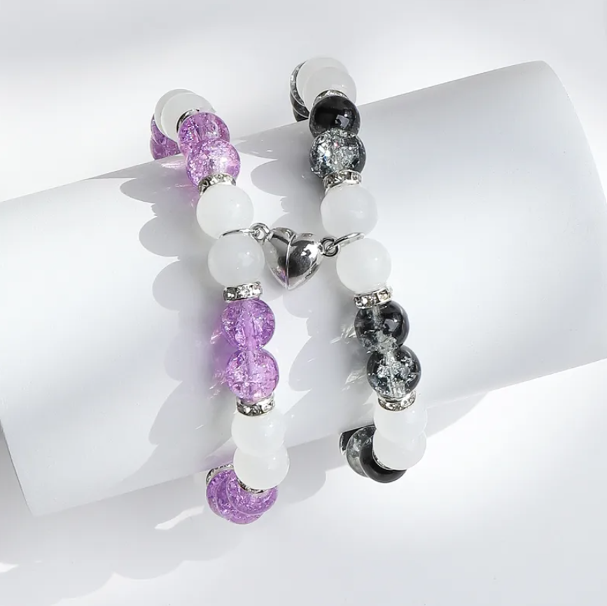 Flower Bead Heart-shaped Magnetic Buckle Couple Bracelet
