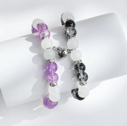 Flower Bead Heart-shaped Magnetic Buckle Couple Bracelet