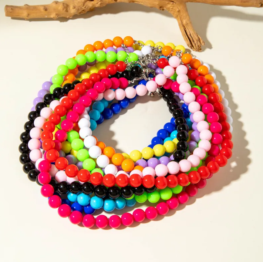 Acrylic Colorful Beaded Necklace Multifunctional Simple Durable Geometric Neutral Dark Accessories