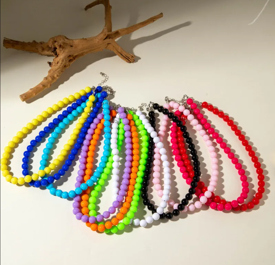 Acrylic Colorful Beaded Necklace Multifunctional Simple Durable Geometric Neutral Dark Accessories