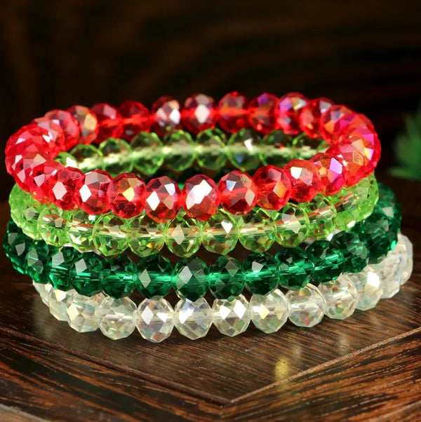 Bohemian Multicolor Artificial Crystal Elastic Bracelet For Women, Colorful Transparent Round Beads Crystal Beaded Bracelet - Eazzy Store