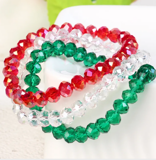 3-piece Set of Artificial Crystal Elastic Bracelets Transparent Bead Bracelets for Women