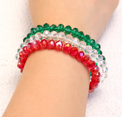 3-piece Set of Artificial Crystal Elastic Bracelets Transparent Bead Bracelets for Women