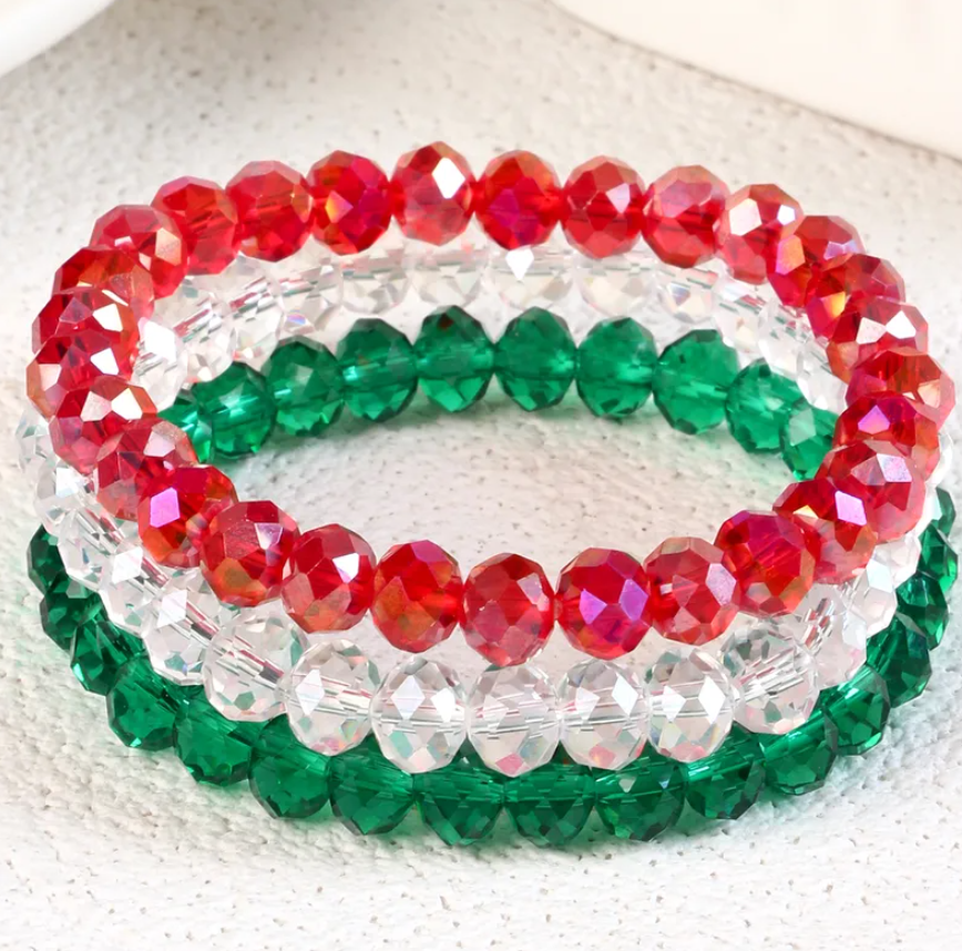 3-piece Set of Artificial Crystal Elastic Bracelets Transparent Bead Bracelets for Women