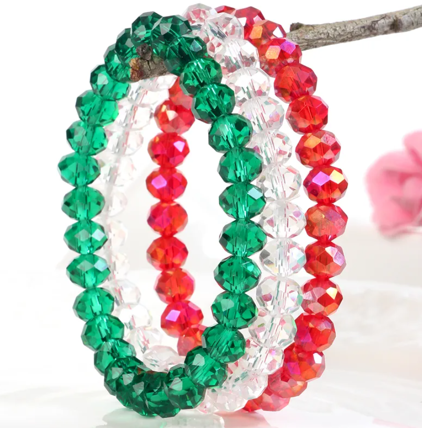 3-piece Set of Artificial Crystal Elastic Bracelets Transparent Bead Bracelets for Women