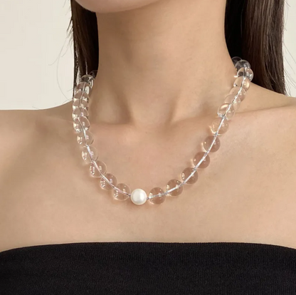 Summer Cool White Crystal Pearl Women's Necklace Transparent Round Beads Simple Clavicle Chain High-End Feelings Choker Necklaces