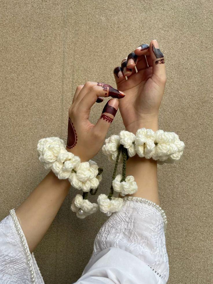 Handmade Crochet pair Gajray – Elegant Floral Hair & Hand Accessories - Eazzy Store