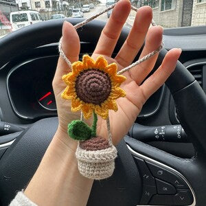 Cutest Sunflower Crochet Car Rearview Mirror Decorator