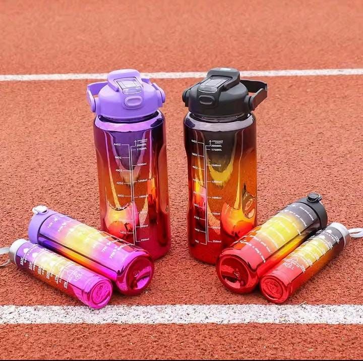 Pack of 3 leak proof electroplated gradient sports water bottles with straws and time markers