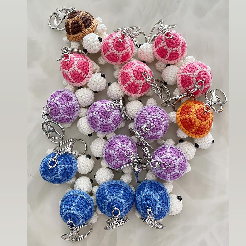 Mini Handmade Crochet Turtle Keychain Crochet Animal Turtles for Keyring Charm Handbag Bag Purse Pendant