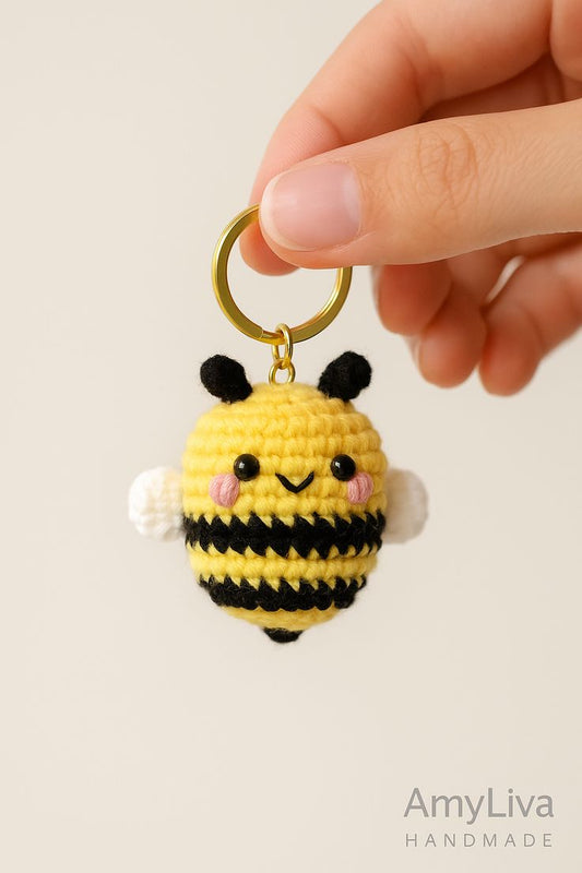 Handmade Crochet Bee Keychain – Cute, Colorful & Aesthetic Key Holder and Bag Charm