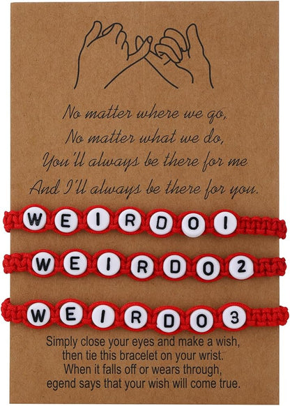 Weirdo BFF Friendship Bracelets for 3 Handmade Matching String Bracelets for Best Friends Couples Women Men