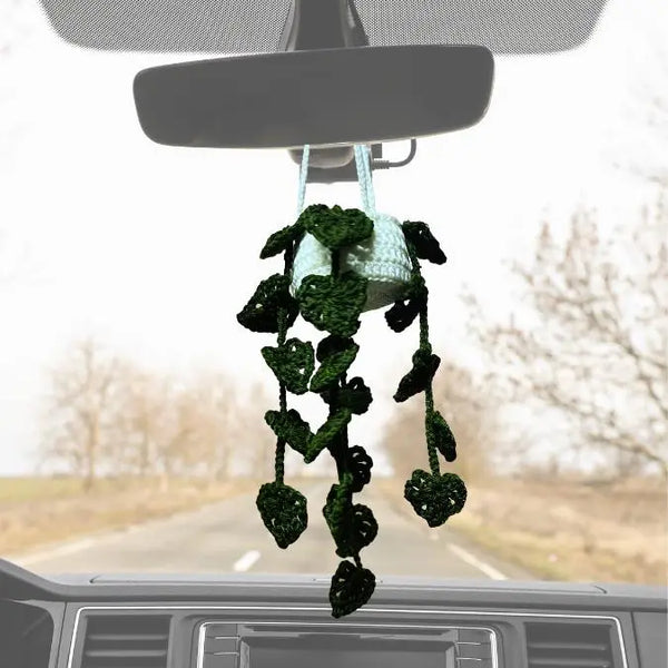 Leafy Hanging Crochet Basket For Car Rearview mirror decorations