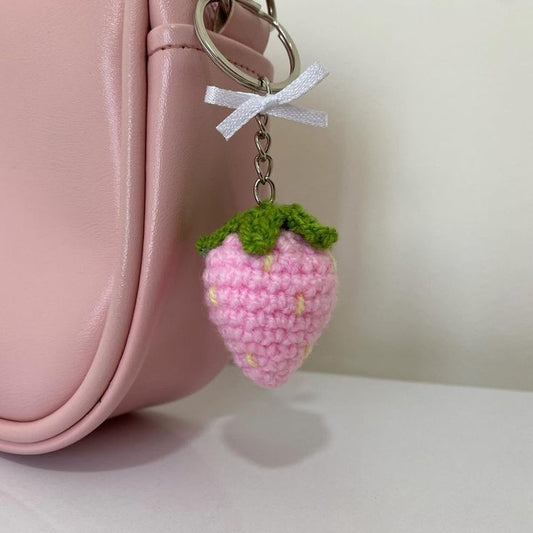 Handmade Crochet Strawberry Keychain – Cute & Colorful Key Holder and Bag Charm