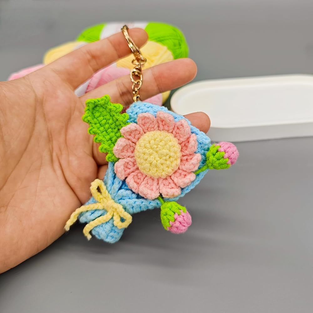 Women Handmade crochet Cute Flower Keychain