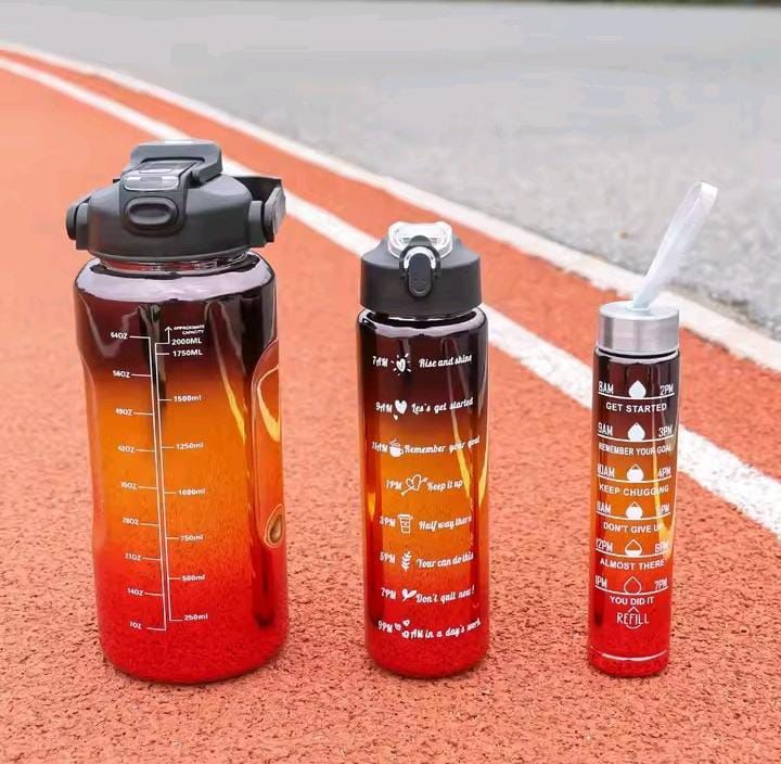 Pack of 3 leak proof electroplated gradient sports water bottles with straws and time markers