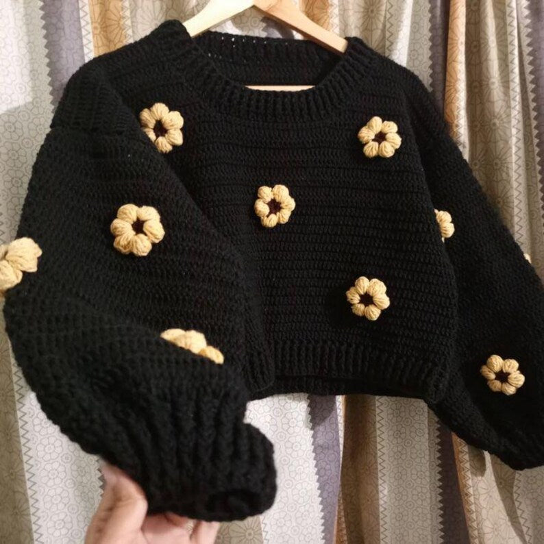 Handmade Women's Sweater with sunflowers flower patterns