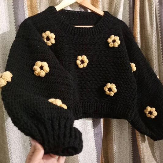 Handmade Women's Sweater with sunflowers flower patterns